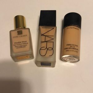 3 bottles foundation, Estée Lauder, MAC, Nars